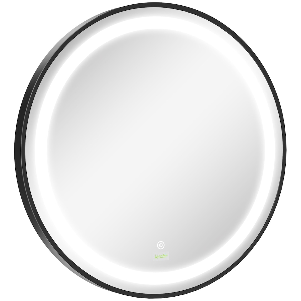 image 1 of kleankin Round LED Bathroom Mirror, Dimmable Lighted Wall-Mounted Mirror with 3 Temperature Colours, Memory Function, Hardwired, Black