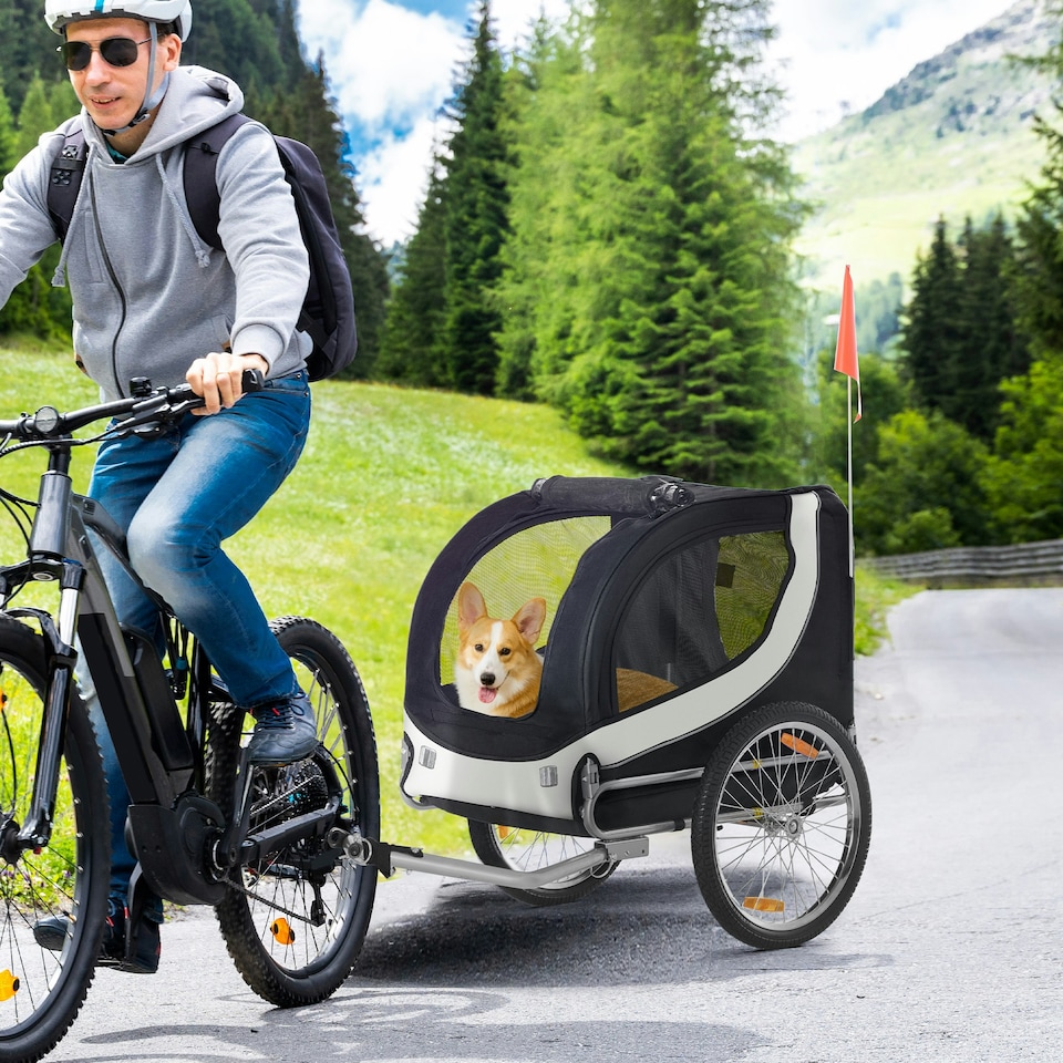 image 1 of PawHut Pet Stroller Dog Jogger Folding Bike Cargo Trailer Carrier Bicycle Black