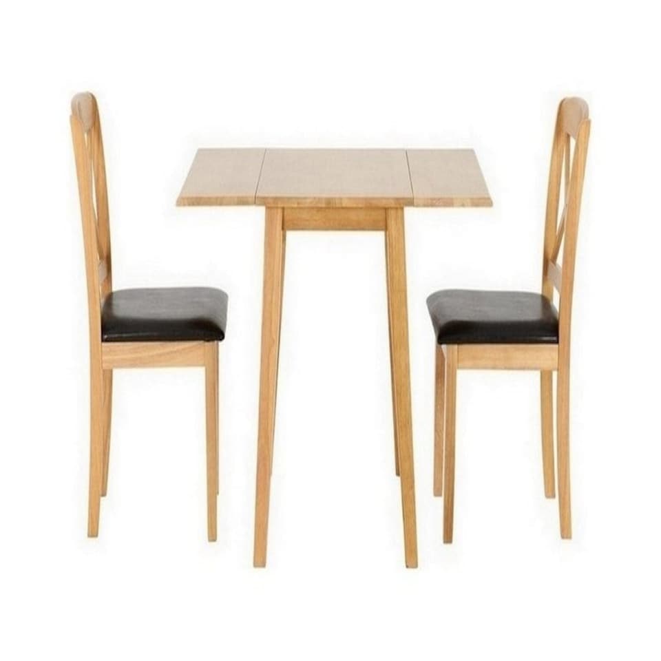image 1 of Mason Double Drop Leaf Dining Set - Oak Varnish/Brown Faux Leather Brown