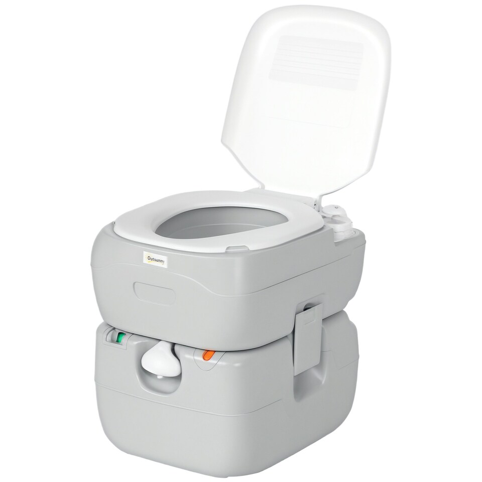 image 1 of Outsunny Portable Toilet with Detachable Tanks for Camping, Grey