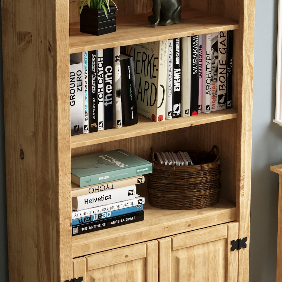 image 1 of Vida Designs Corona 2 Door Bookcase Storage Shelf, Solid Pine Wood