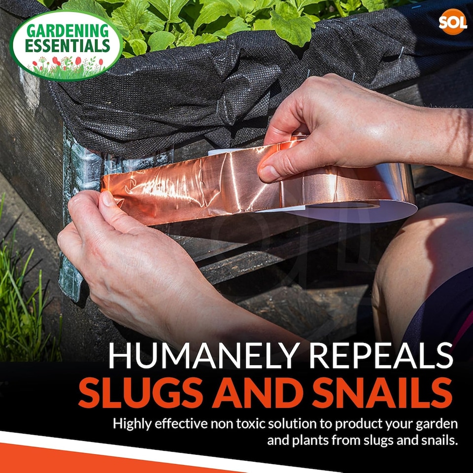 image 1 of 2pk Copper Slug Tape 10m x 50mm – Weatherproof Humane Snail & Slug Repellent for Indoor/Outdoor Use, Ideal for Pots & Garden Beds