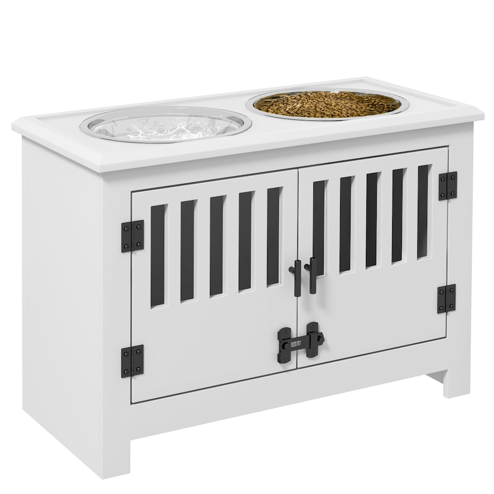 image 1 of PawHut Raised Dog Bowls for Large Dogs Feeding Station w/ Stand, Storage - White