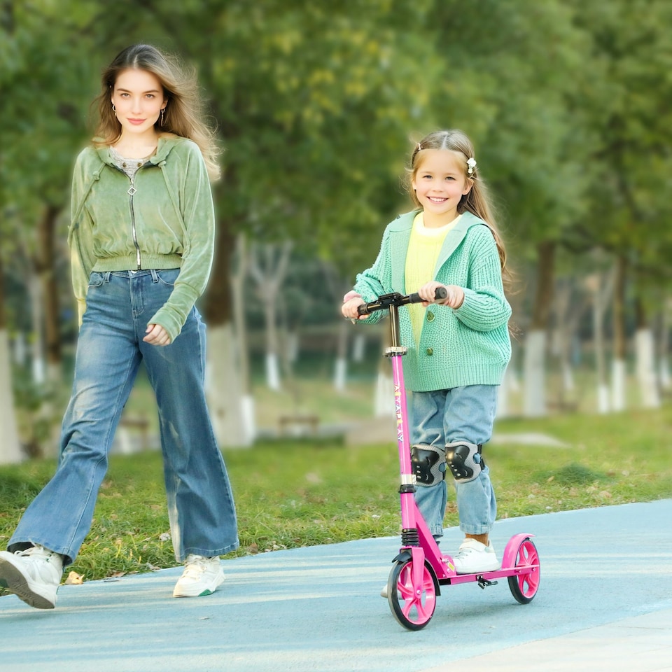 image 1 of AIYAPLAY Kids Scooter, Foldable Kick Scooter w/ Adjustable Handlebar, Pink | Pink