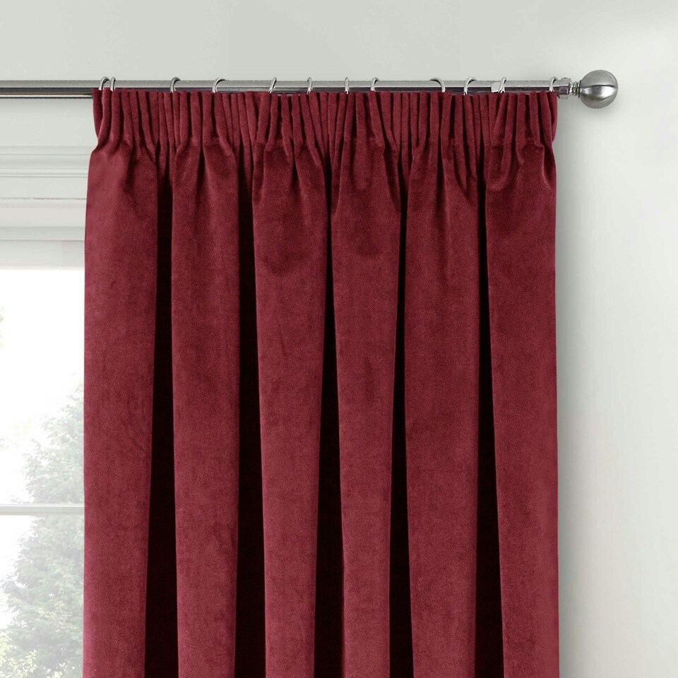 image 1 of Oxford Red Velvet Curtains 90 x 90 inch (229 x 229 cm) 100% Blackout Pencil Pleat Thermal Noise Reducing Curtains for Bedroom and Living Room