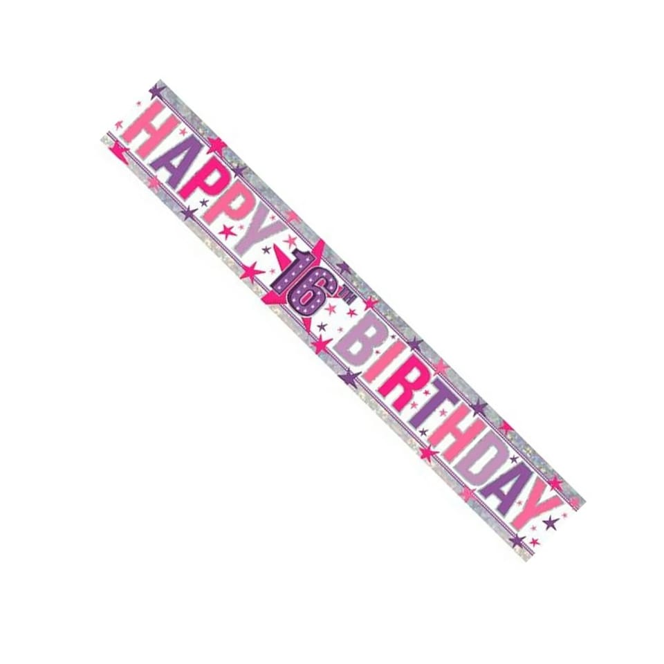 image 1 of Amscan Holographic Happy 16th Birthday Banner - Pink - One Size