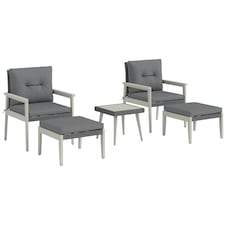 Outsunny 5-Pieces Rattan Patio set with Acacia Wood Top Coffee Table | Grey | Grey | 1
