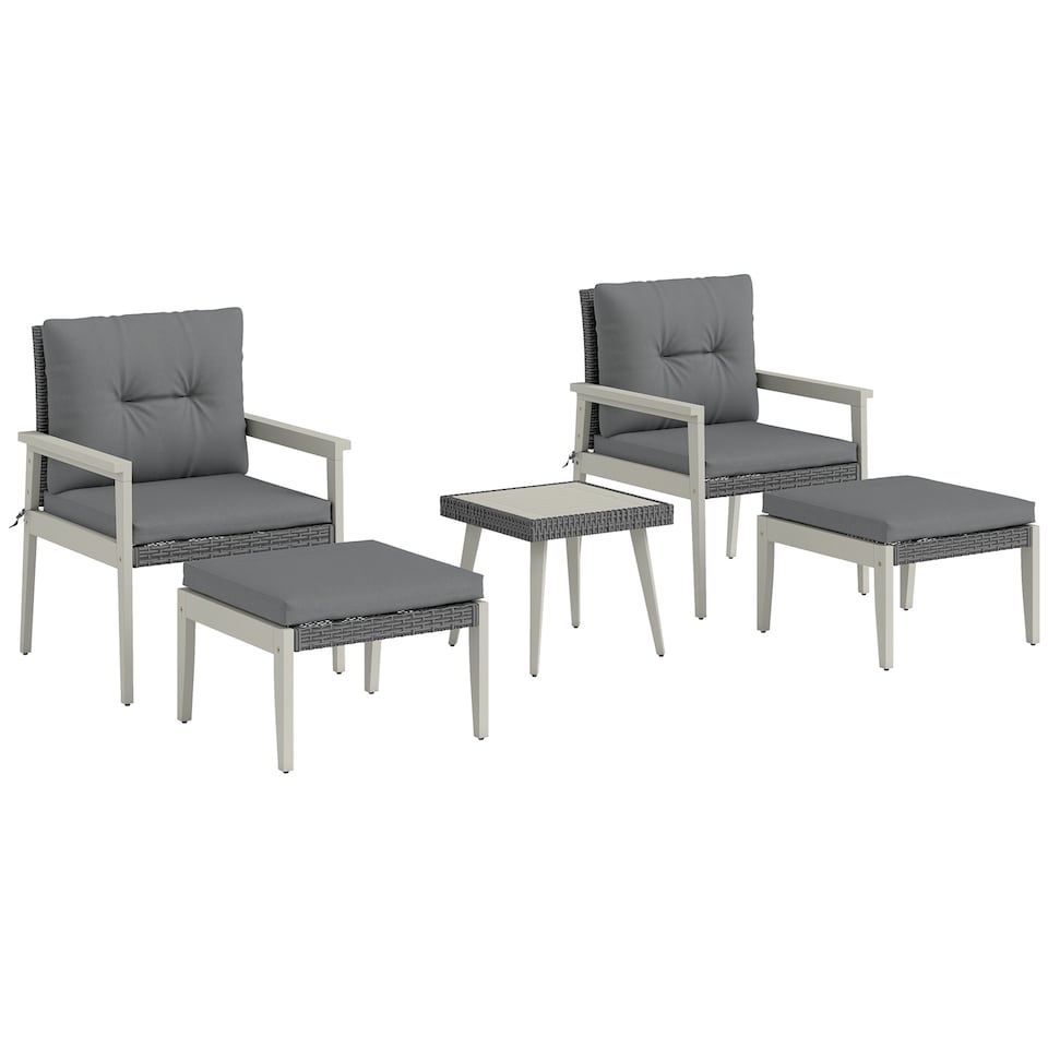 image 1 of Outsunny 5-Pieces Rattan Patio set with Acacia Wood Top Coffee Table | Grey | Grey | 1