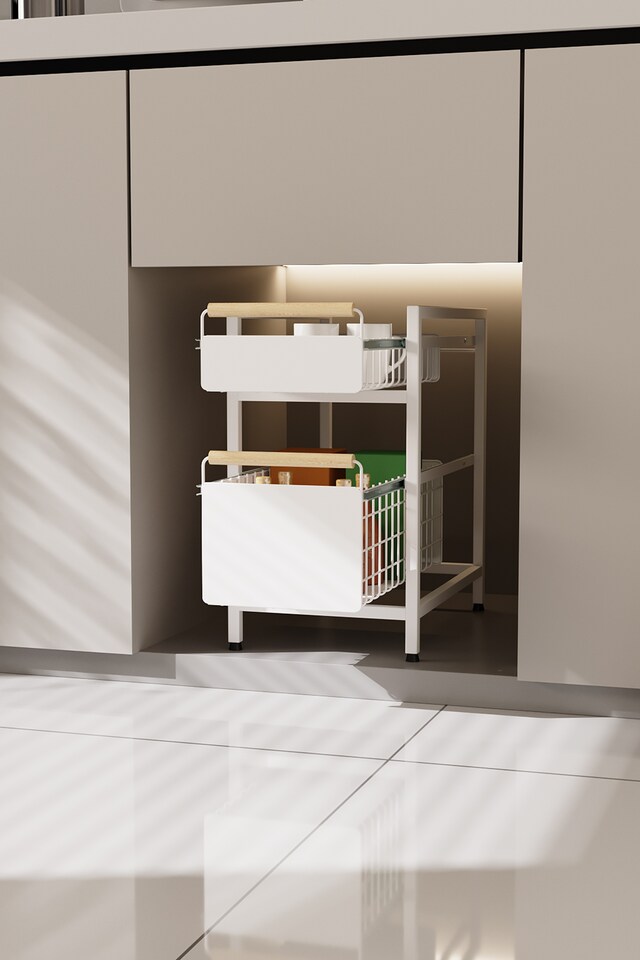 image 1 of Living and Homr Kitchen Pull-Out Storage Organiser for Cabinet, White, Double Layer-L | White
