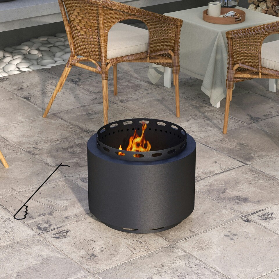 image 1 of Outsunny 48.5cm Smokeless Wood Burning Firepit Metal Fire Pit, Black
