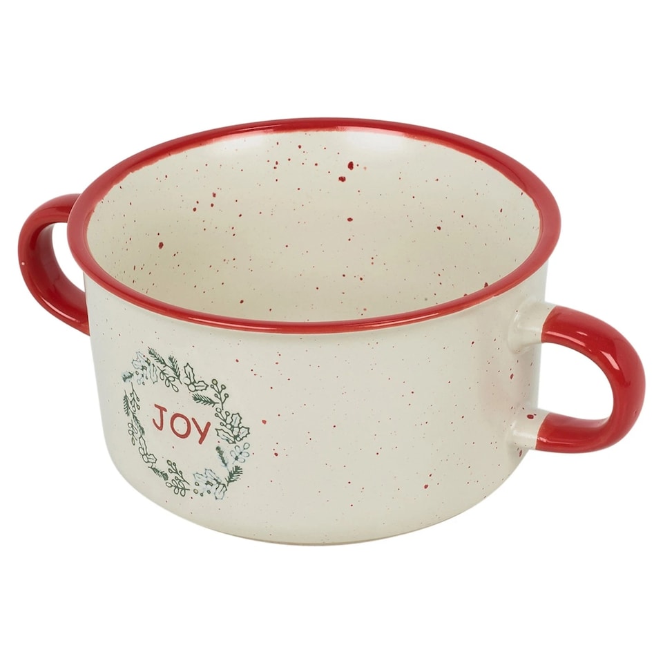 image 1 of Christmas Soup Mugs Jumbo Stoneware Two Handle Festive Xmas Bowls | Multi | Set of 4