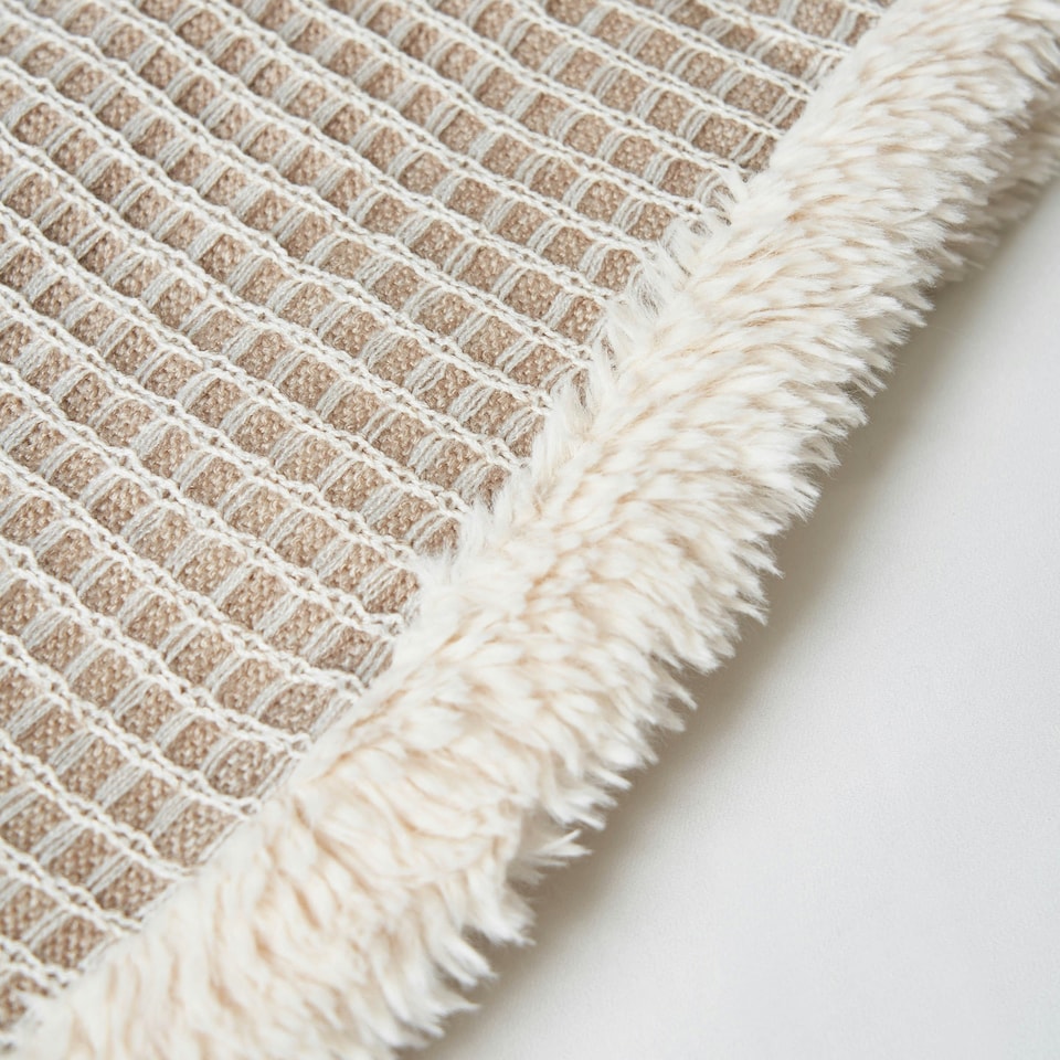 image 1 of BHS Knitted Waffle Throw with Sherpa, Natural Cream | Natural