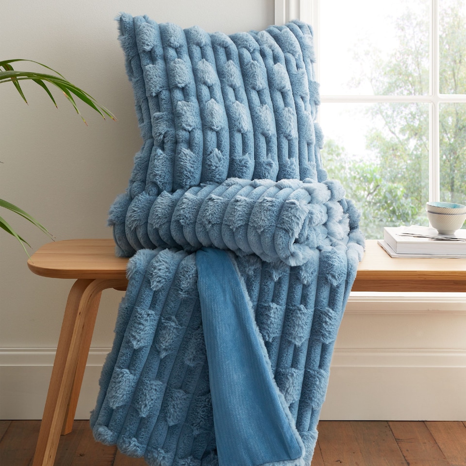 image 1 of Bianca So Soft Carved Faux Fur Blanket Throw | Blue