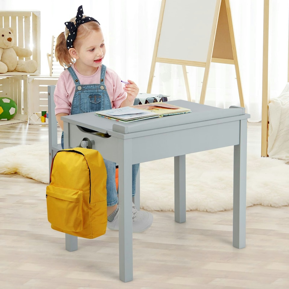 image 1 of COSTWAY Kids Table and Chair Activity Table Set Grey | Grey