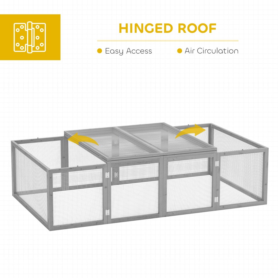 image 1 of PawHut Rabbit Hutch Cage, Wooden Outdoor Run with Openable Roof, Grey