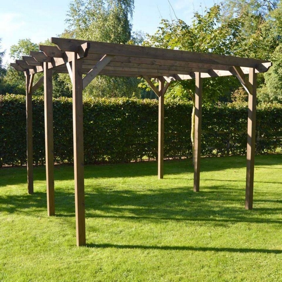 image 1 of Garden Pergola 6 Posts - Wood - L180 x W480 x H270 cm - Rustic Brown