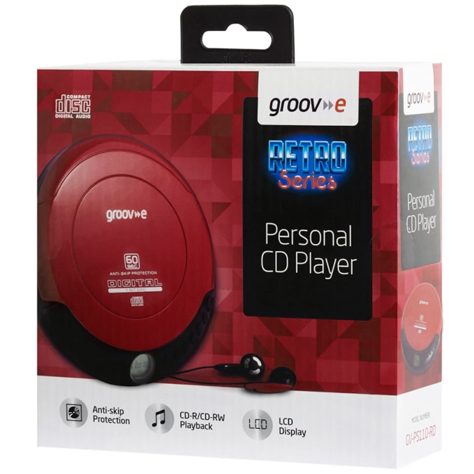 image 1 of Groov-e GVPS110/RD Retro Series Personal CD Player - Red