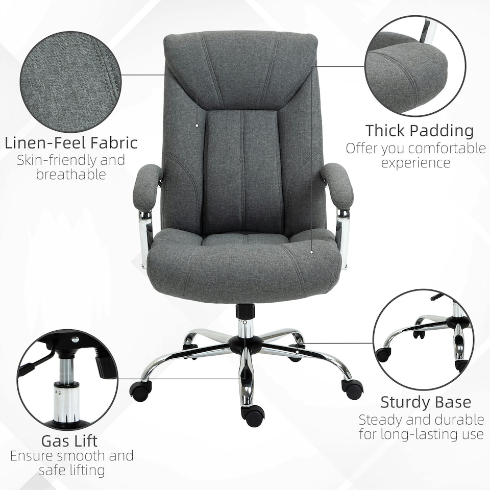 image 1 of Vinsetto High Back Home Office Chair Swivel Linen Fabric Desk Armchair, Grey