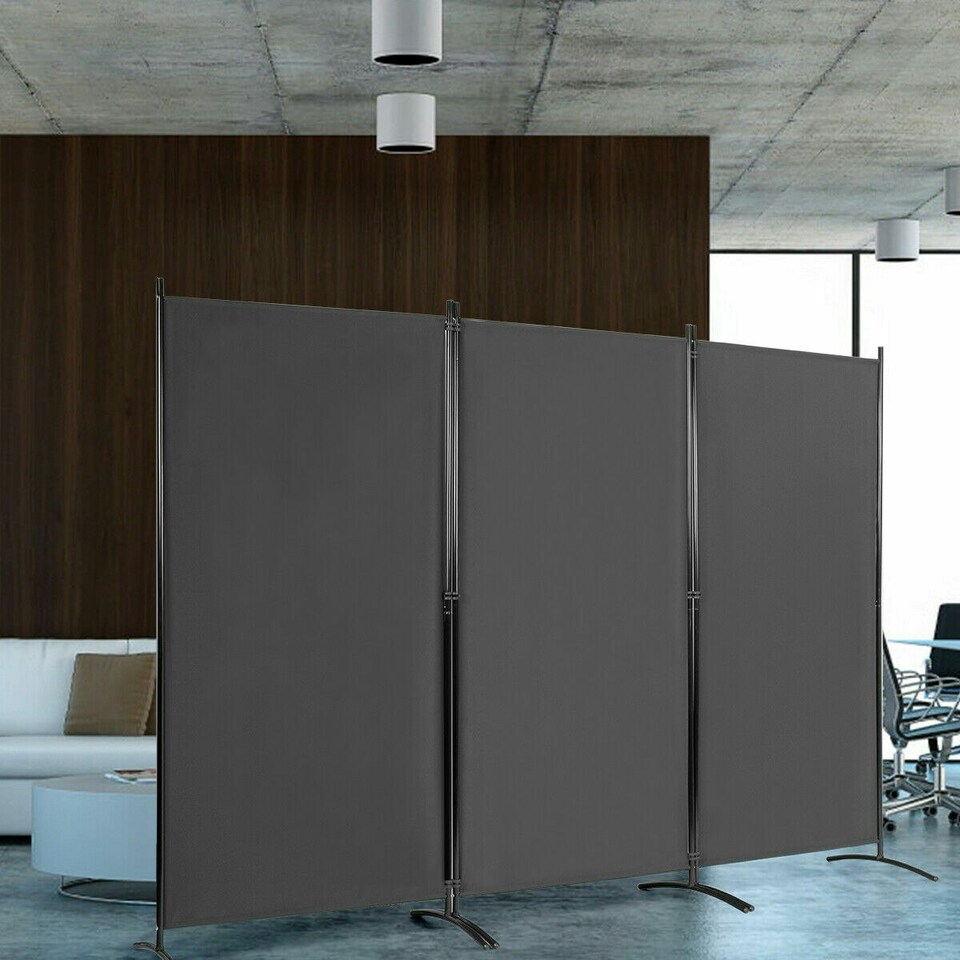 image 1 of COSTWAY 3 Panels Room Divider Folding Room Partition Grey Grey