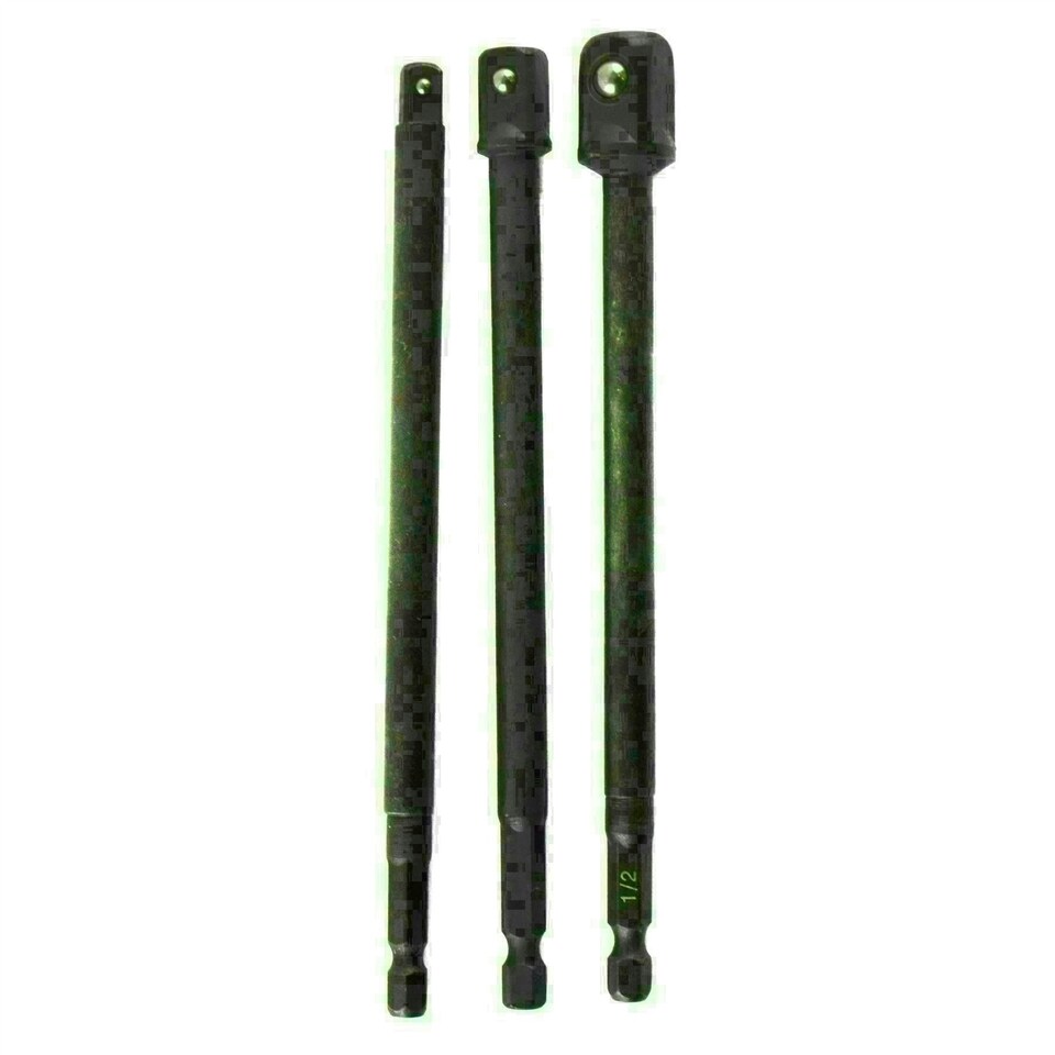image 1 of 150mm Socket Adapter Adaptor Hex Extension Set Mixed Drive 1/4 3/8 + 1/2 3pc