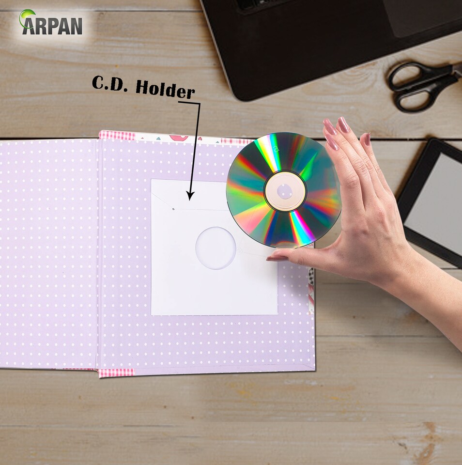 image 1 of ARPAN Baby Photo Album 6x4 for 200 Photos, Pink Baby Girl Memo Slip-In Album with Writing Space, Index Page & CD/DVD Pocket, First Year Memory Book & Milestone Keepsake