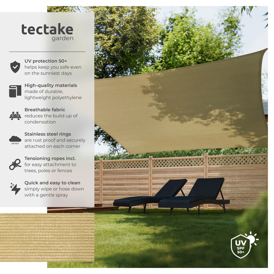 image 1 of Shade Sail - rectangular with UV protection 50, water-repellent | Cream | beige | 5 x 5 m | 1