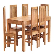 Poko Light Mango 6ft Dining Set with Wooden Chairs