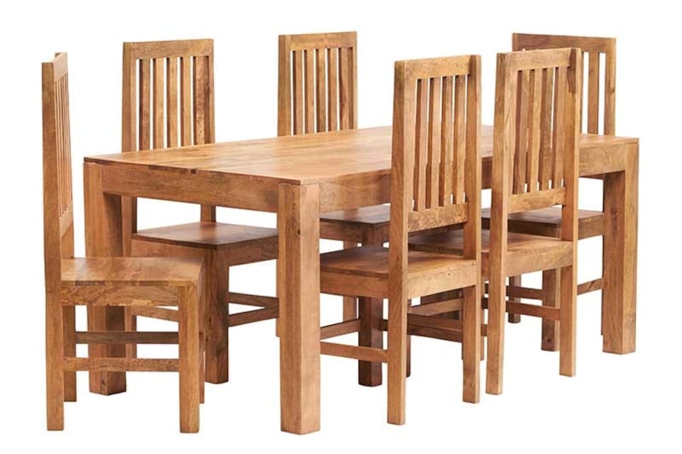 image 1 of Poko Light Mango 6ft Dining Set with Wooden Chairs