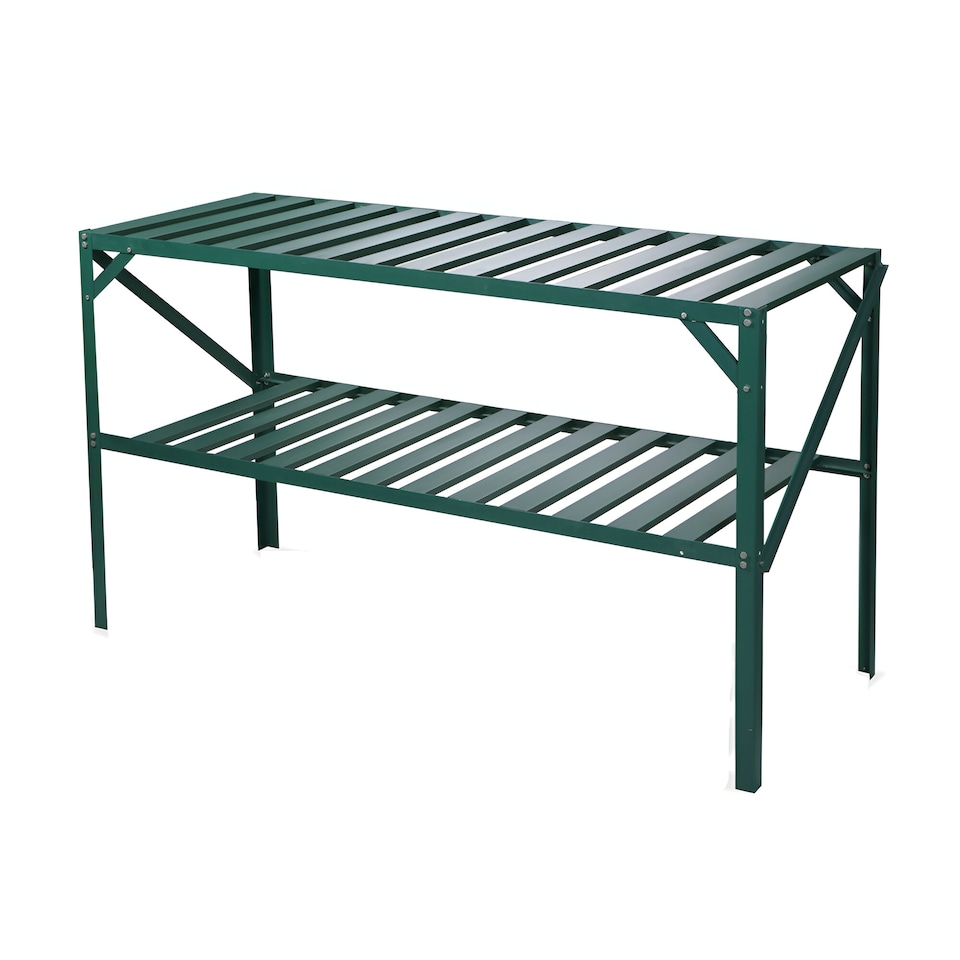 image 1 of 2 Tier Traditional Greenhouse Garden Staging Green 126cm | Green | Green | 1