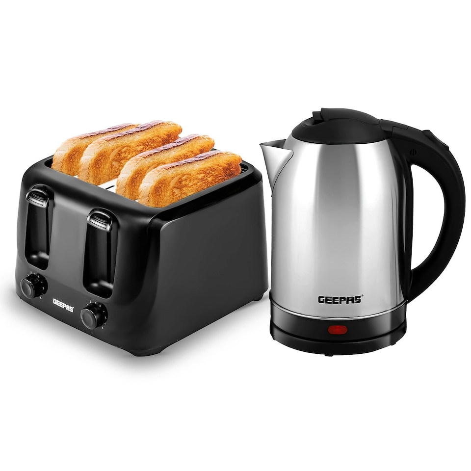 image 1 of GEEPAS Electric Kettle & 4 Slice Bread Toaster Kitchen Set | Black