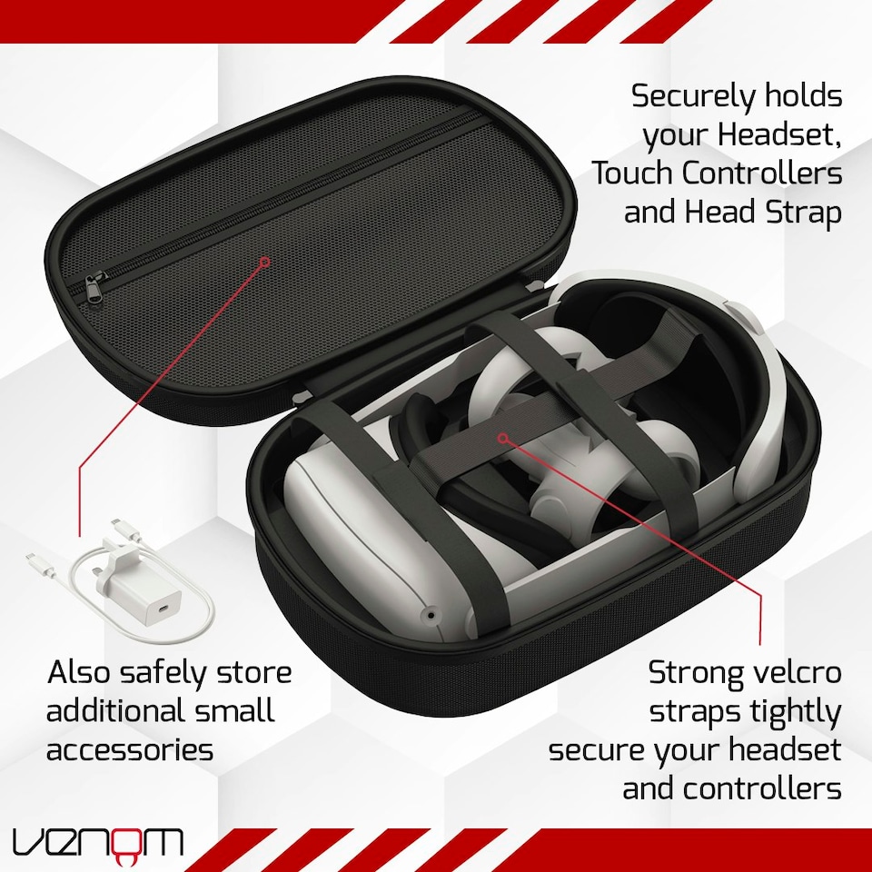 image 1 of Venom Meta Quest 2 VR Headset Carry Case Black