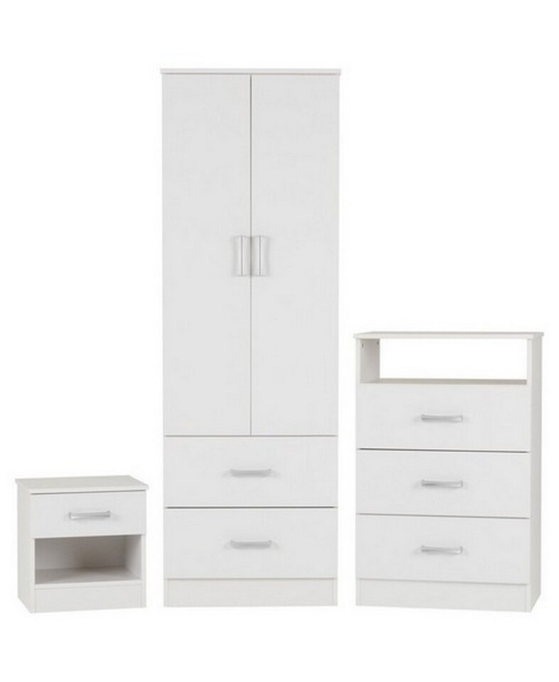 image 1 of Polar Bedroom Set - Wardrobe, Drawers Chest & Bedside - White