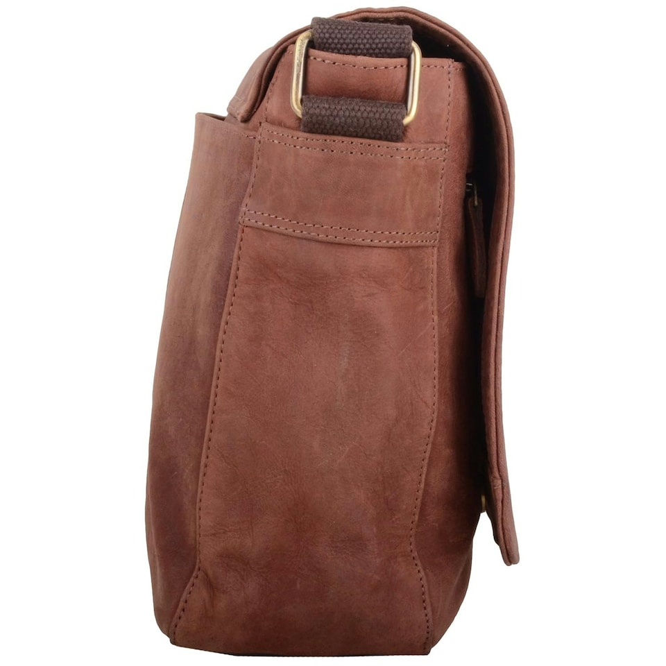 image 1 of Large Genuine Distressed Leather Shoulder Cross Body Messenger Bag Brown