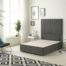 Sunburst Divan Bed with 54'' Floor Standing Headboard Tweed Fabric | Grey | Charcoal