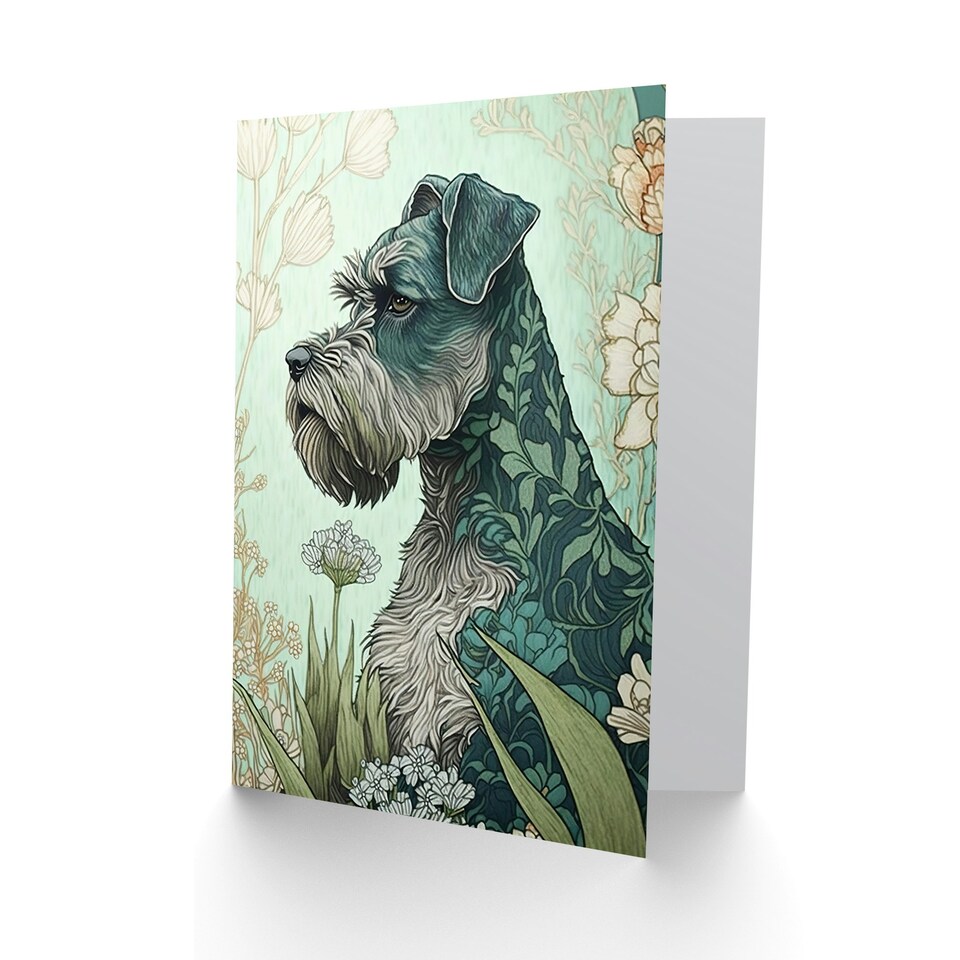 image 1 of Grey Schnauzer Dog Floral Pattern Flowers Art Art Card