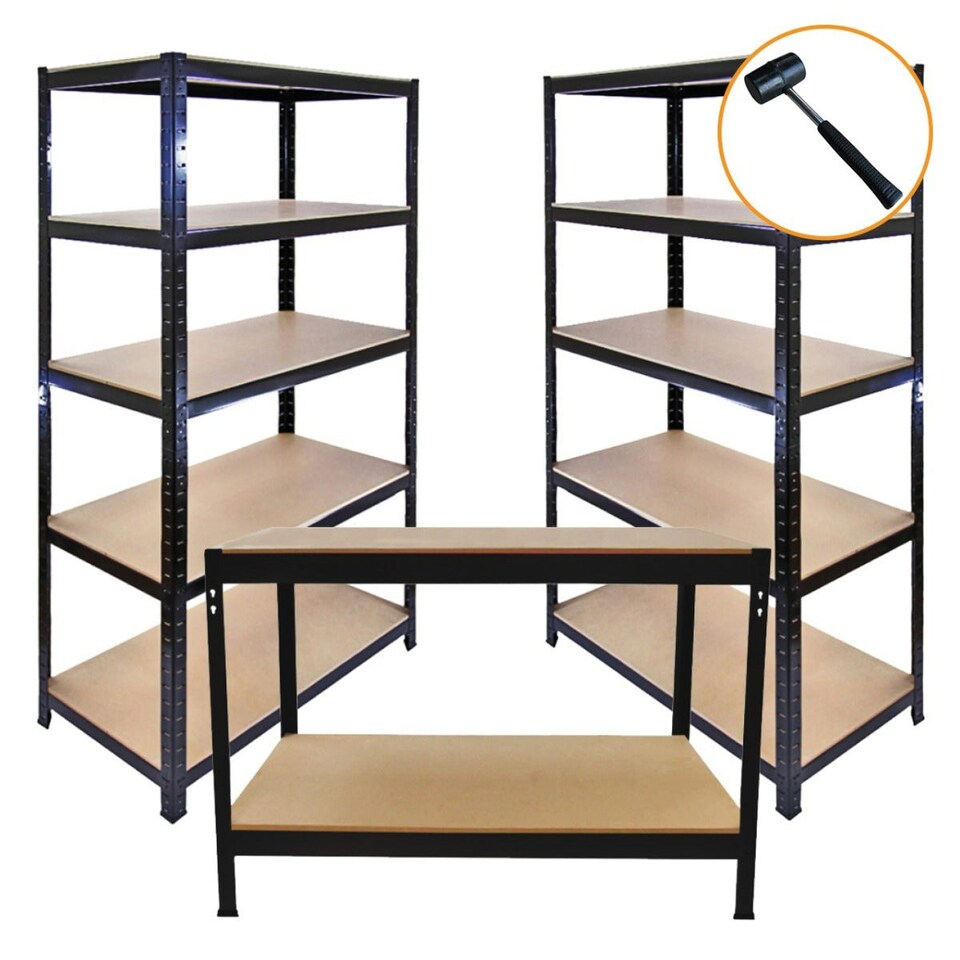 image 1 of 3 x 90cm T-Rax Black Metal Racking Units & Workbench Black