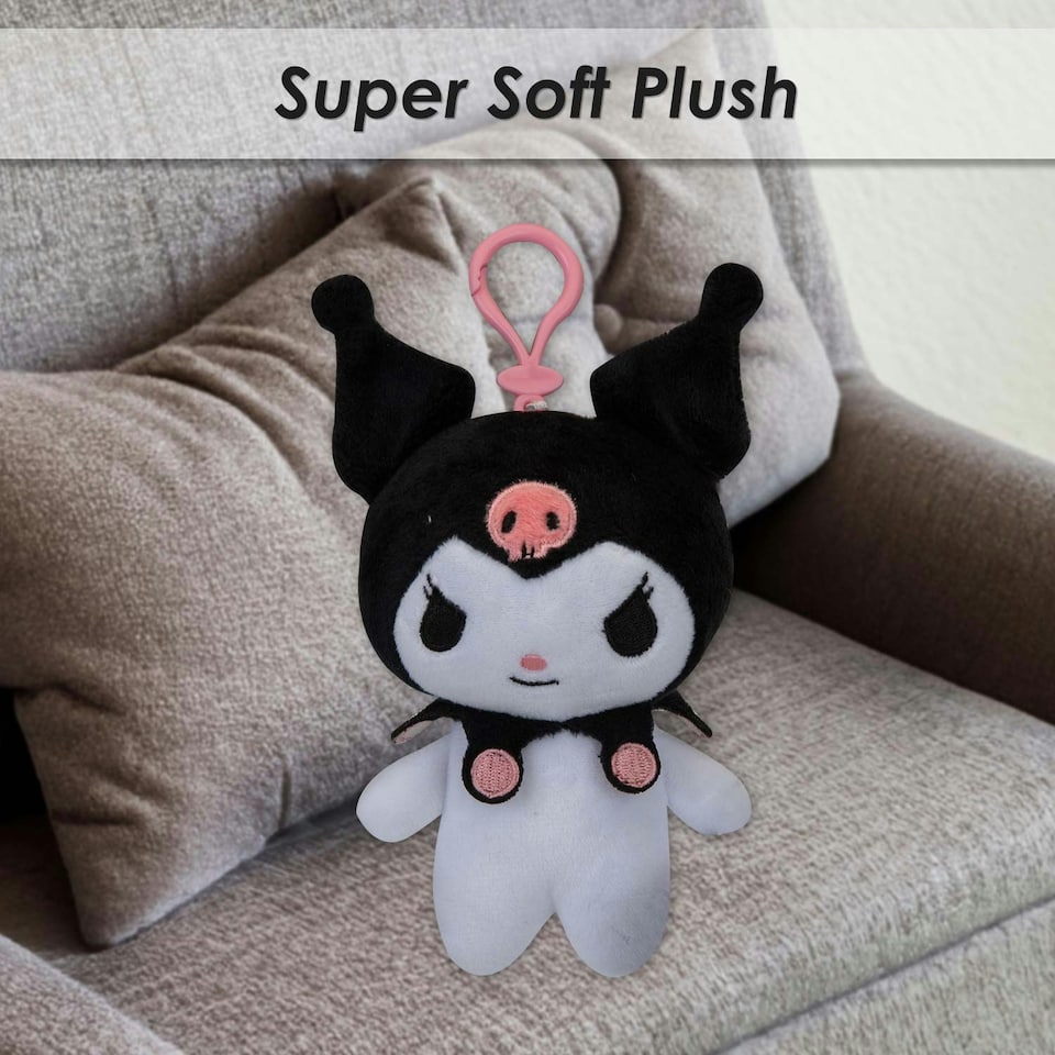 image 1 of Hello Kitty Soft Toy Clip On Kuromi Cute Plush Huggable Cuddly 12cm Black