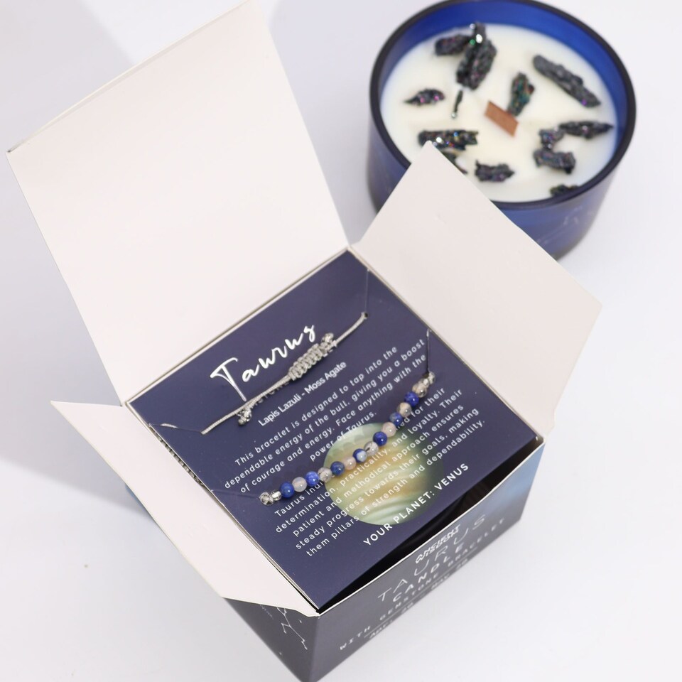 image 1 of Serenityy Taurus Zodiac Crystal Candle with Gemstone Bracelet