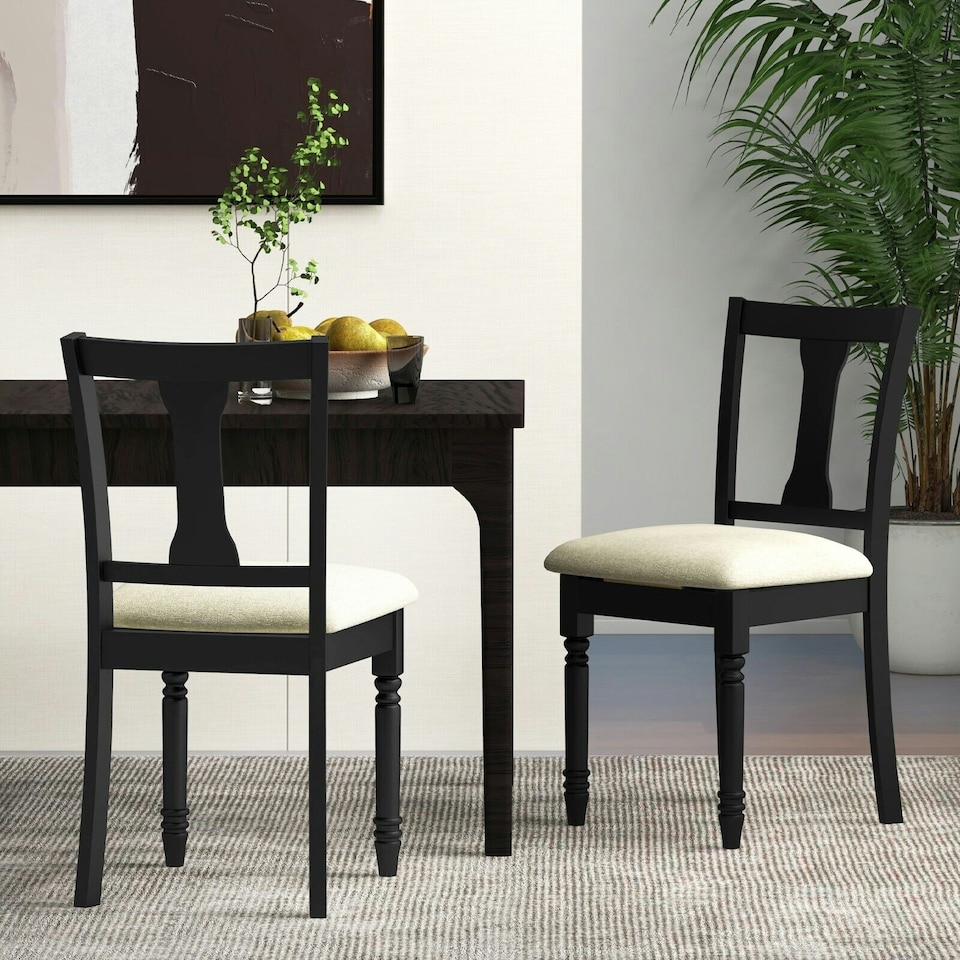 image 1 of COSTWAY Set of 2 Wooden Dining Chairs Kitchen Accent Chair Black