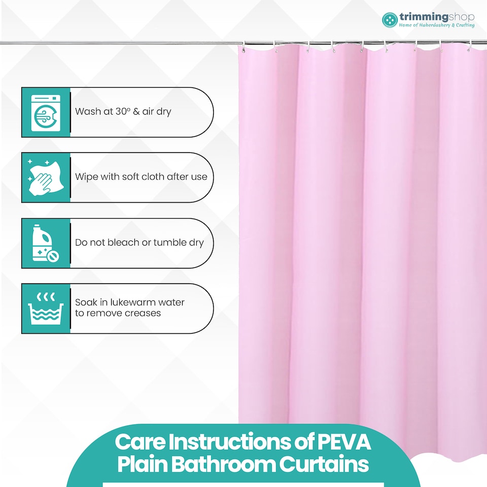 image 1 of PEVA Plain Mould & Mildew Resistant Shower Curtain with 12 Hooks - 180x180cm