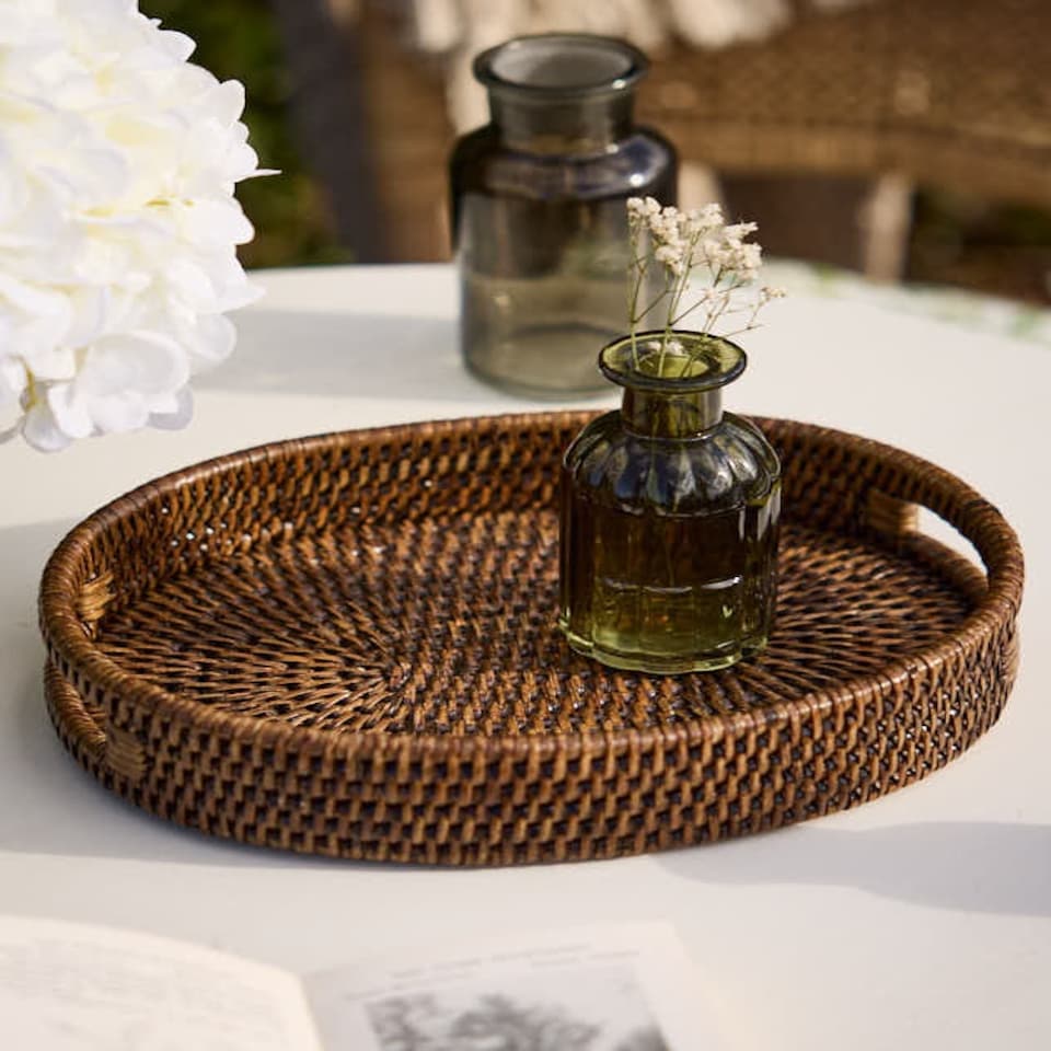 image 1 of Premium Brown Rattan Display Tray Brown