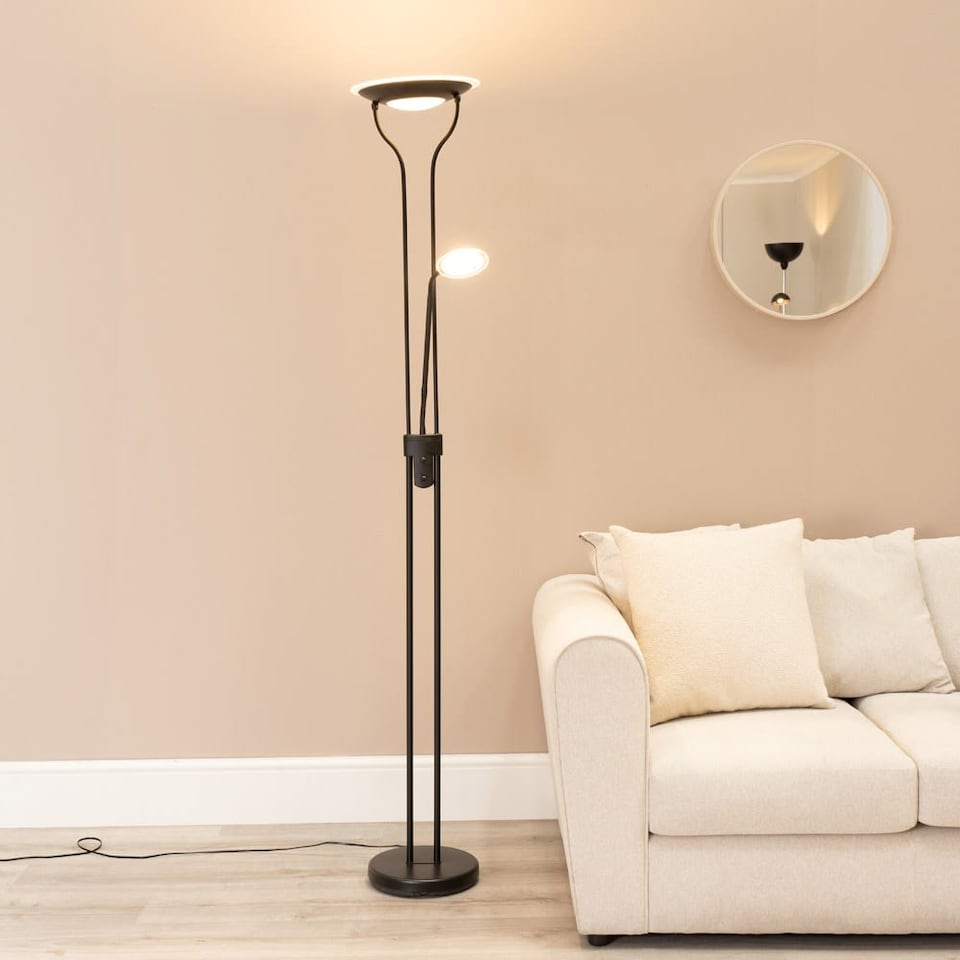 image 1 of ValueLights Beata Black Integrated LED Uplighter Floor Lamp with Task Reading Side Lamp | Black