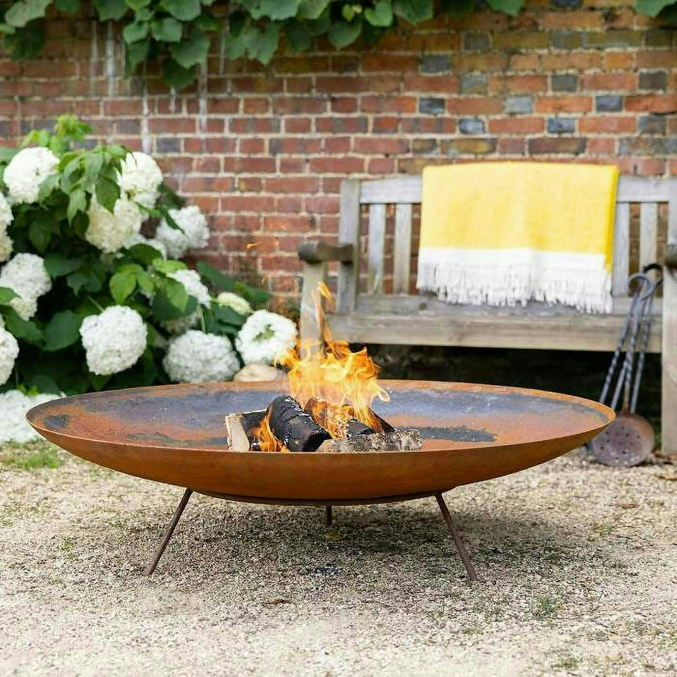 image 1 of Primrose Corten Steel Fire Pit & Water Bowl 100cm