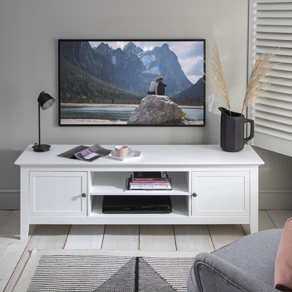 image 1 of Karlstad TV Unit with Cupboards in Classic White