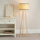 image 1 of ValueLights Lottie Natural Wood Tripod Floor Lamp with Wicker Drum Shade