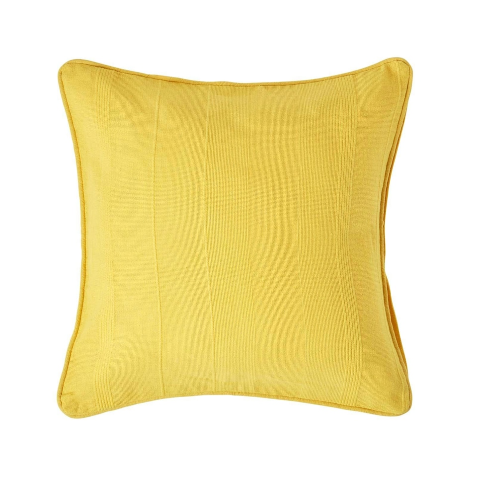 image 1 of Homescapes Cotton Rajput Ribbed Yellow Cushion Cover - 45 x 45 cm | Yellow | Yellow | 45 x 45 cm