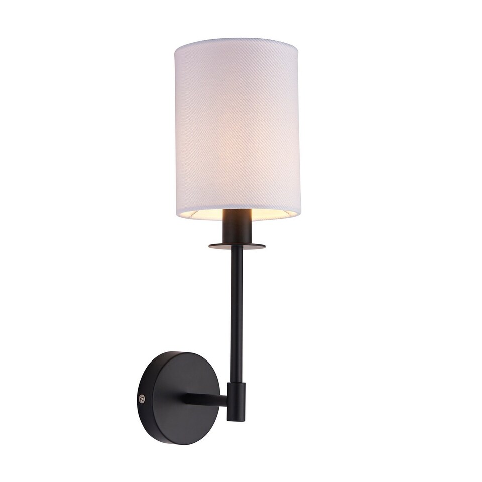 image 1 of Sancerre Wall Lamp with Shade Matt Black, Vintage White Fabric, 1x E14