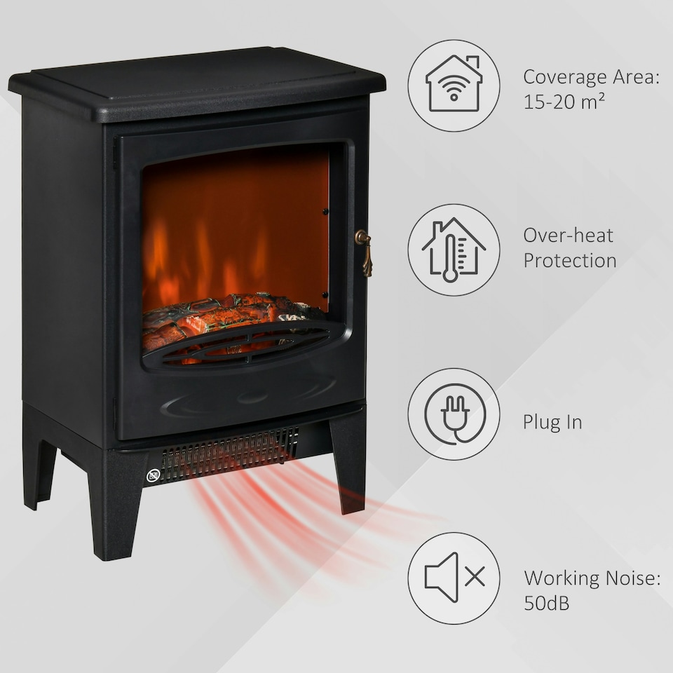 image 1 of HOMCOM Freestanding Electric Fireplace Stove Heater W/ LED Flame Effect Black
