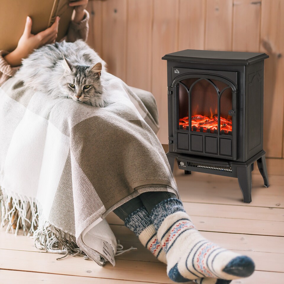 image 1 of HOMCOM Electric Stove Heater LED Flame Effect 1000W/2000W | Black