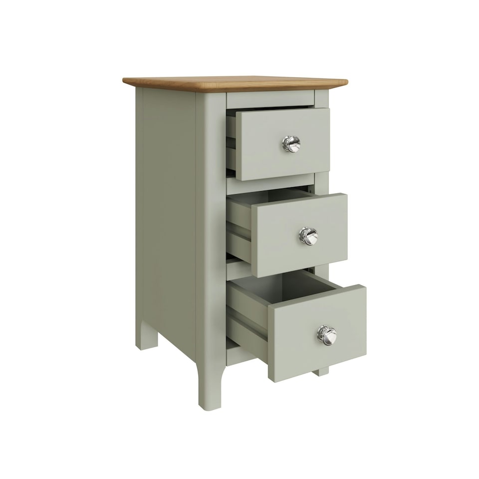 image 1 of Taberno Oak 3 Drawer Bedside Table Nightstand Cabinet Sage Green